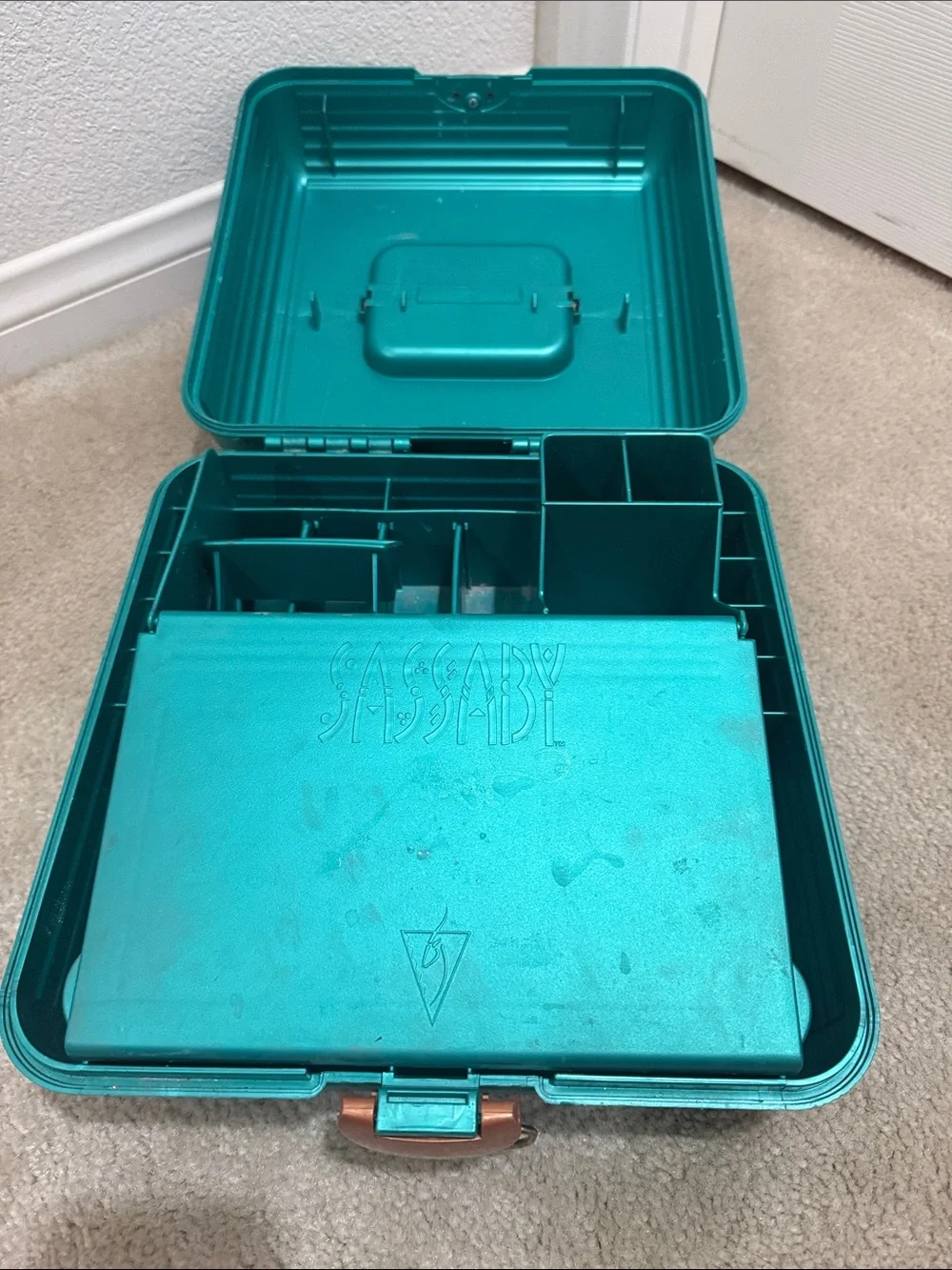 Teal Portable Storage Case with Copper Accents / make up Vintage